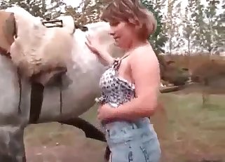 Sexy lady and her trained animal